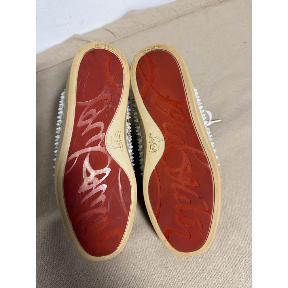 Christian Louboutin Shoes Womens Size 9 39 White Spike Studded High Top Red Sole - Picture 2 of 15